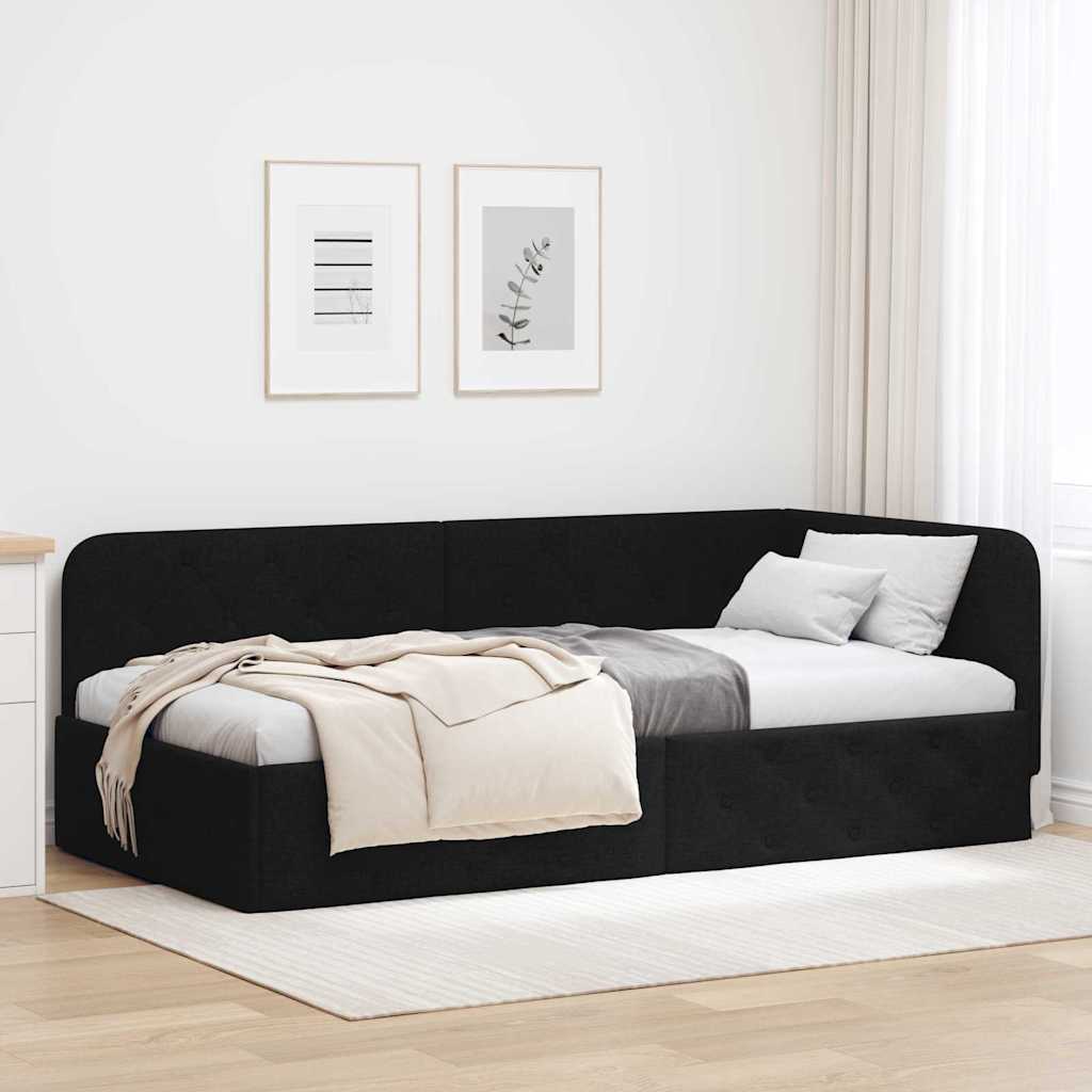 Hoekbedframe Zwart 90 x 190 cm Stof is nu te koop bij PeponiXL, paradijselijk wonen!