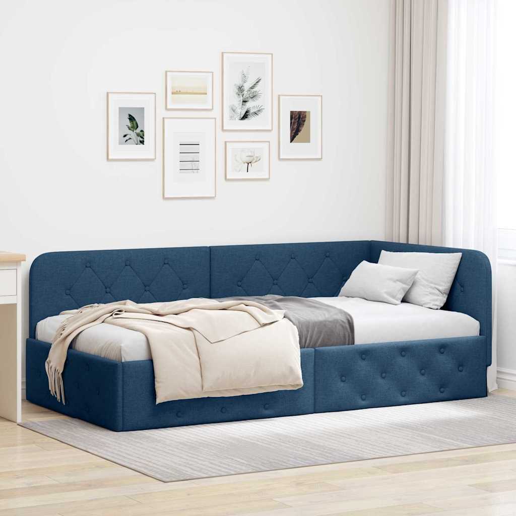 Hoekbedframe Blauw 90 x 200 cm Stof is nu te koop bij PeponiXL, paradijselijk wonen!