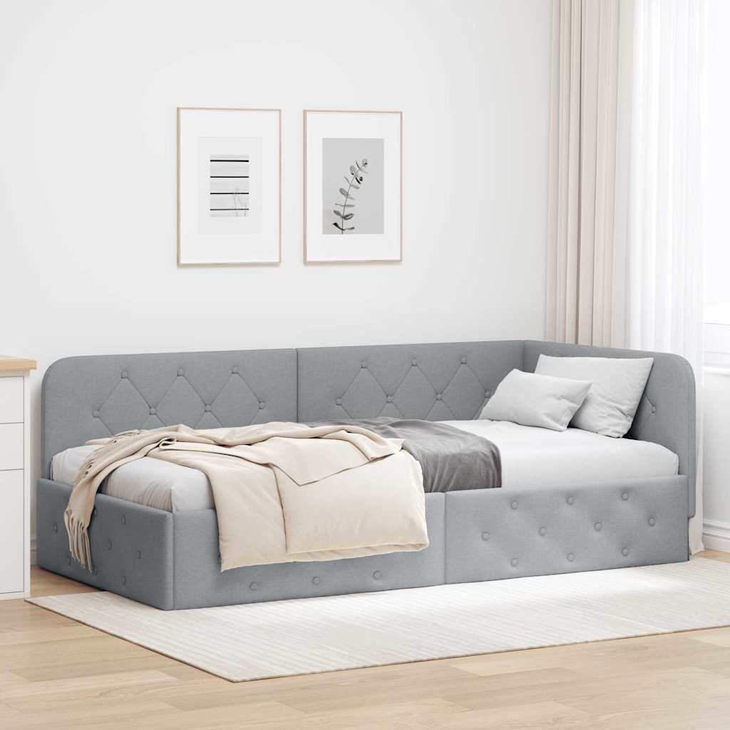 Hoekbedframe Lichtgrijs 100 x 200 cm Stof is nu te koop bij PeponiXL, paradijselijk wonen!