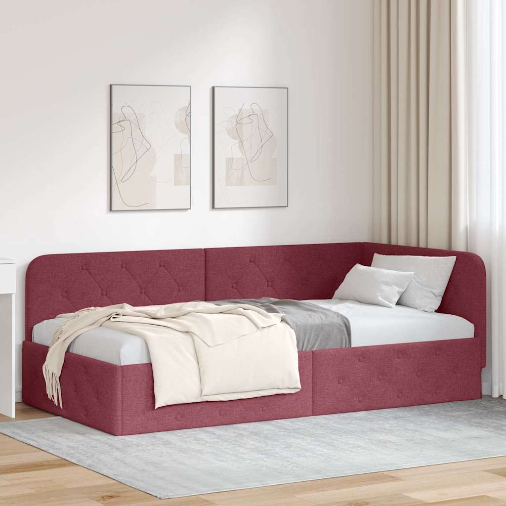 Hoekbedframe Wijnrood 100 x 200 cm Stof is nu te koop bij PeponiXL, paradijselijk wonen!