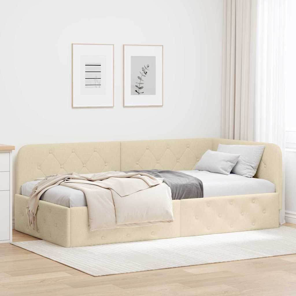 Hoekbedframe Crème 100 x 200 cm Stof is nu te koop bij PeponiXL, paradijselijk wonen!