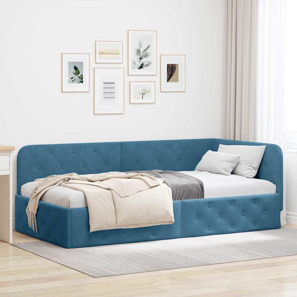 Hoekbedframe Blauw 90 x 190 cm Fluweel is nu te koop bij PeponiXL, paradijselijk wonen!
