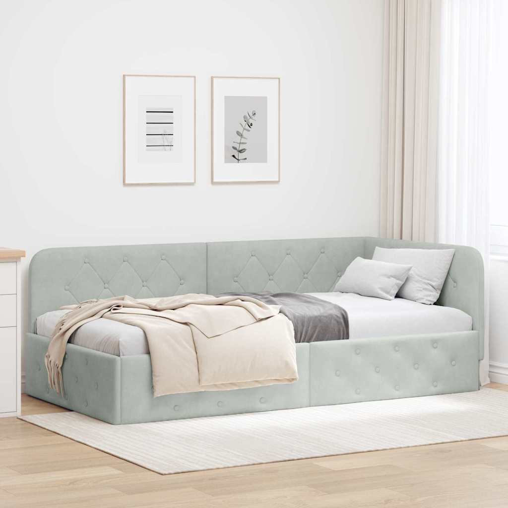 Hoekbedframe Lichtgrijs 90 x 190 cm Fluweel is nu te koop bij PeponiXL, paradijselijk wonen!