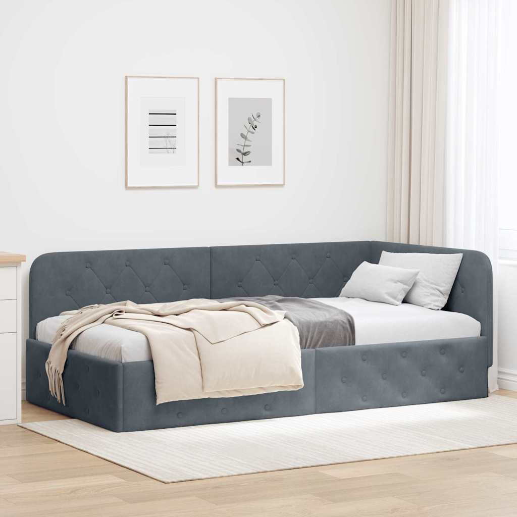 Hoekbedframe Donkergrijs 90 x 190 cm Fluweel is nu te koop bij PeponiXL, paradijselijk wonen!