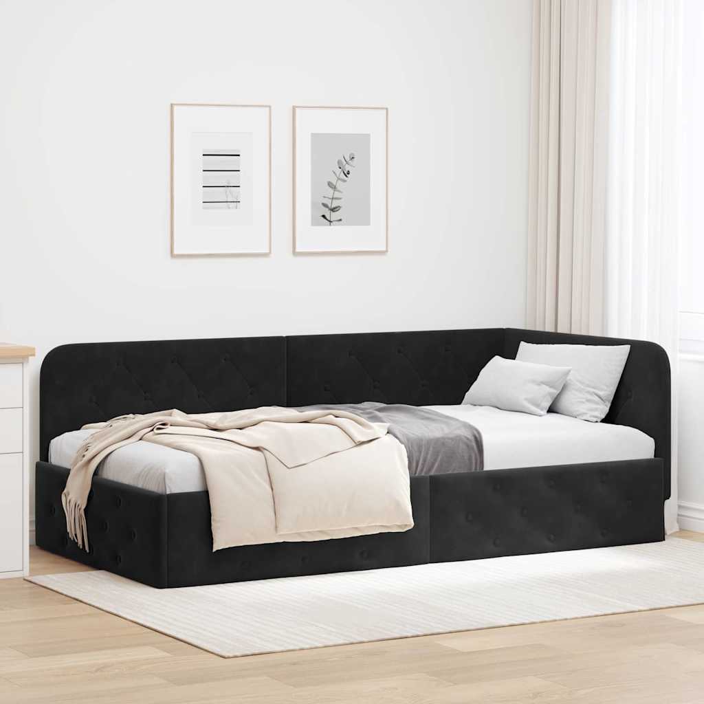Hoekbedframe Zwart 100 x 200 cm Fluweel is nu te koop bij PeponiXL, paradijselijk wonen!