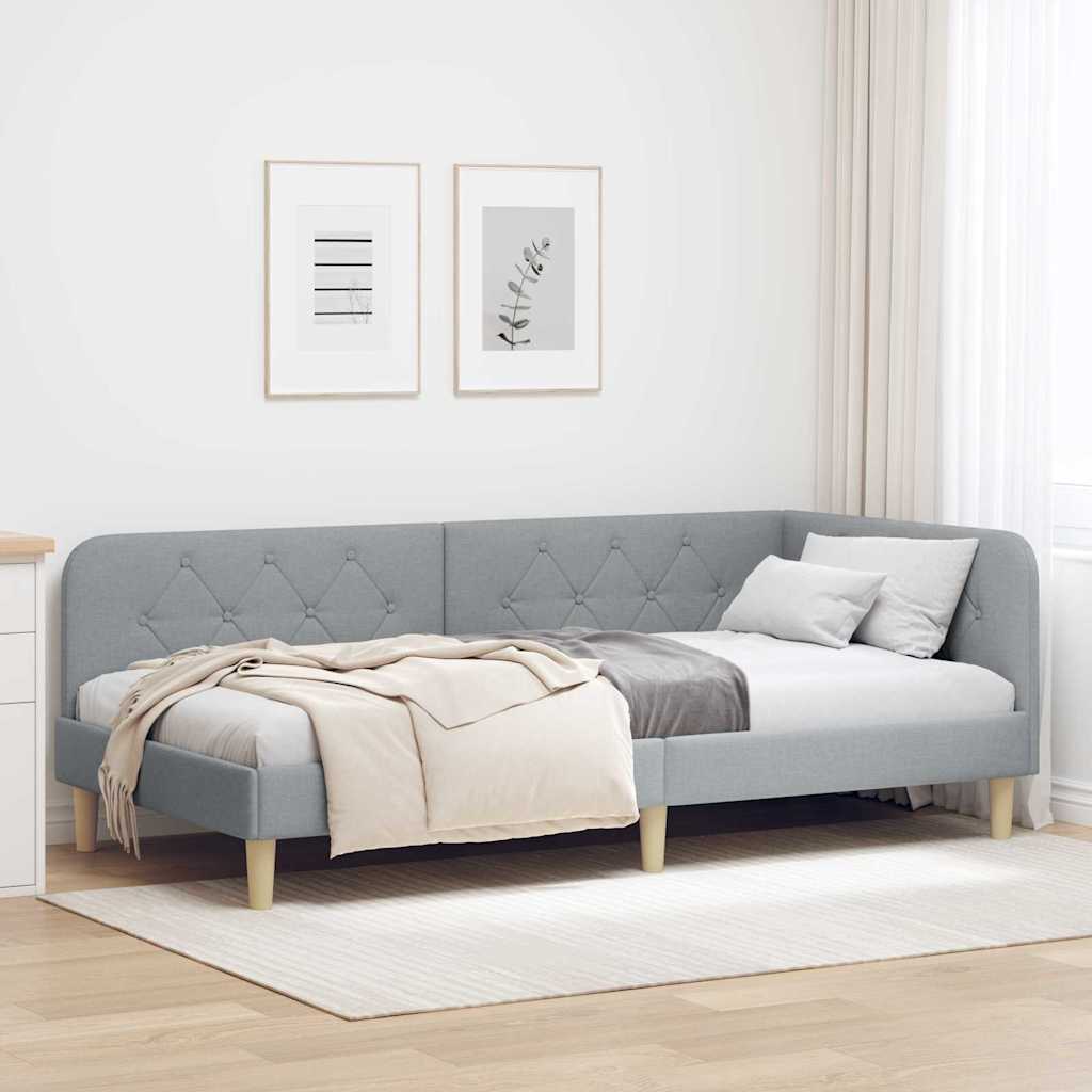 Hoekbedframe Lichtgrijs 90 x 190 cm Stof is nu te koop bij PeponiXL, paradijselijk wonen!