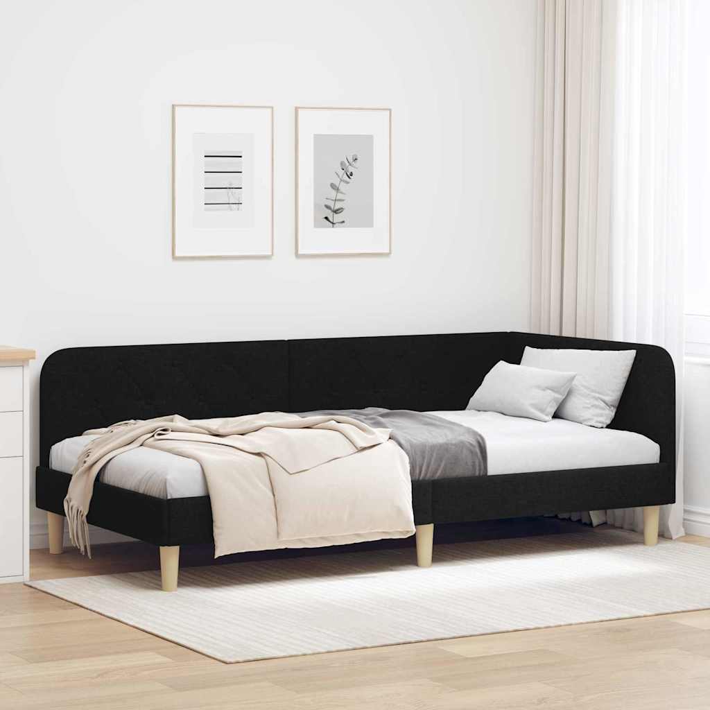 Hoekbedframe Zwart 90 x 190 cm Stof is nu te koop bij PeponiXL, paradijselijk wonen!