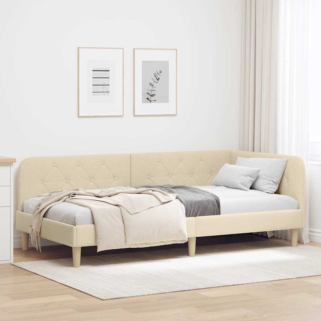 Hoekbedframe Crème 90 x 190 cm Stof is nu te koop bij PeponiXL, paradijselijk wonen!