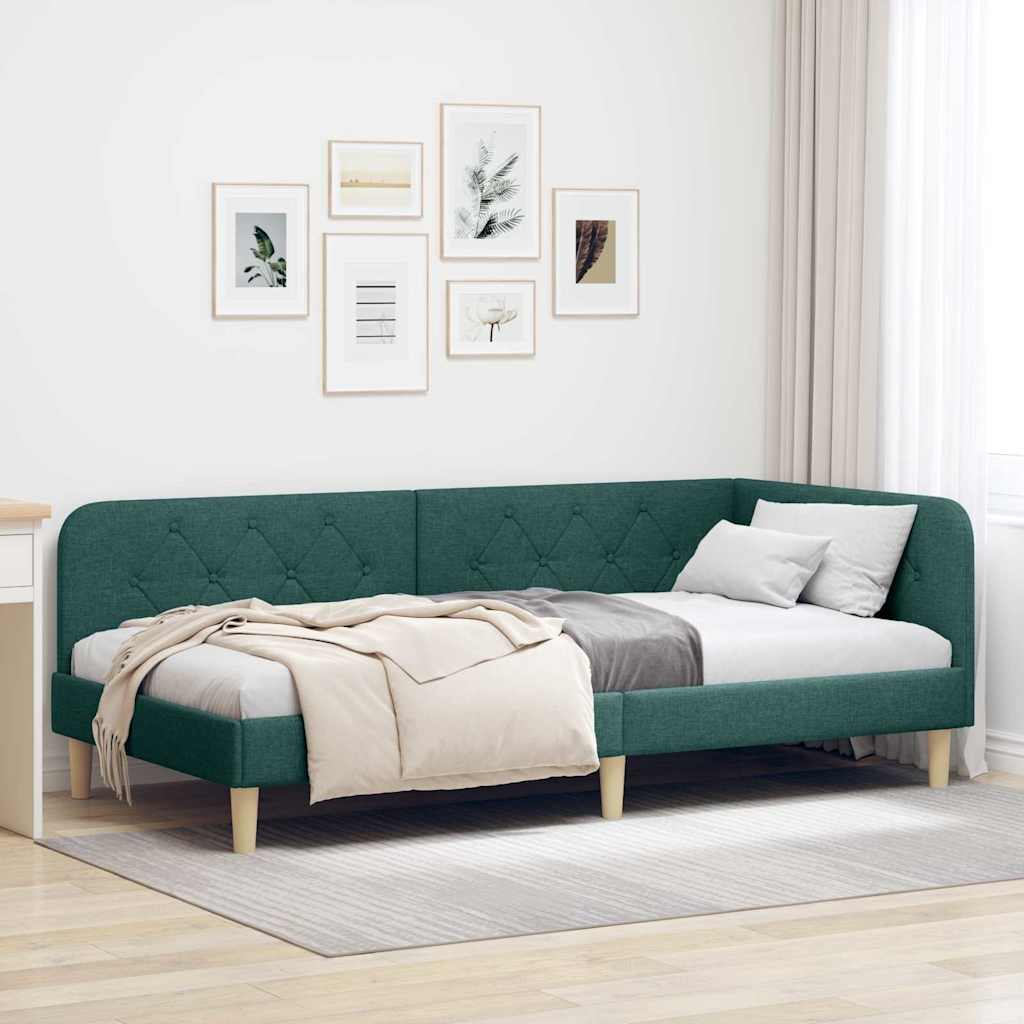 Hoekbedframe Donkergroen 100 x 200 cm Stof is nu te koop bij PeponiXL, paradijselijk wonen!