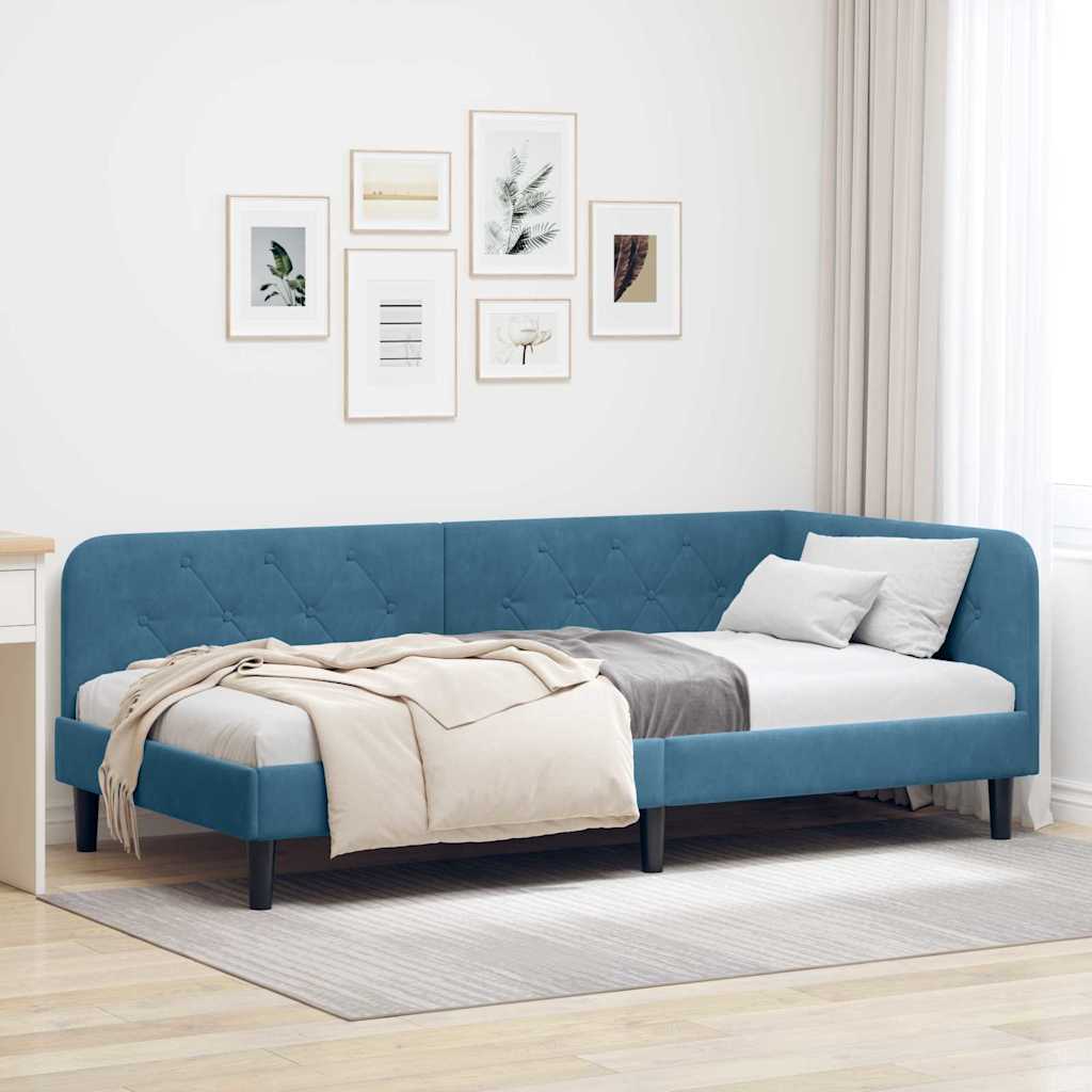 Hoekbedframe Blauw 90 x 190 cm Fluweel is nu te koop bij PeponiXL, paradijselijk wonen!