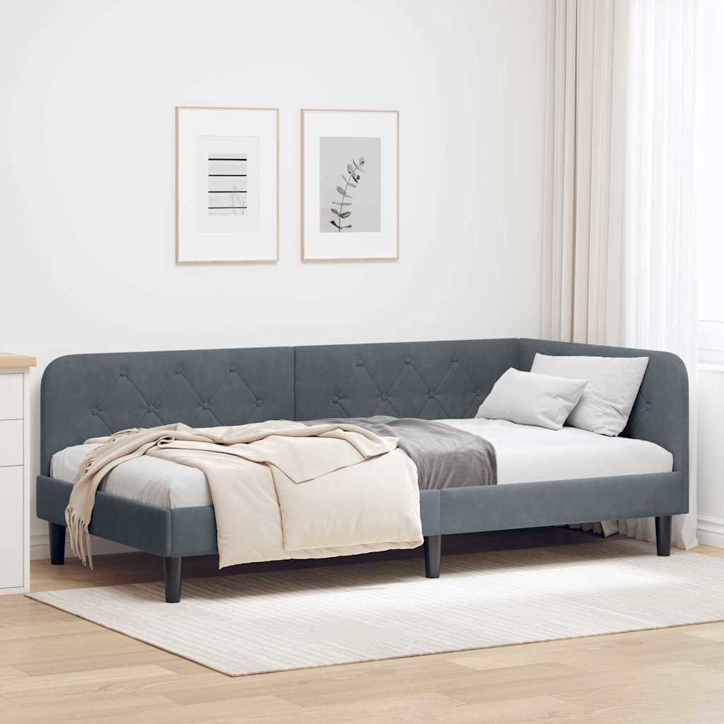 Hoekbedframe Donkergrijs 90 x 190 cm Fluweel is nu te koop bij PeponiXL, paradijselijk wonen!