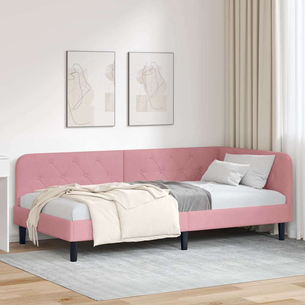 Hoekbedframe Roze 90 x 190 cm Fluweel is nu te koop bij PeponiXL, paradijselijk wonen!