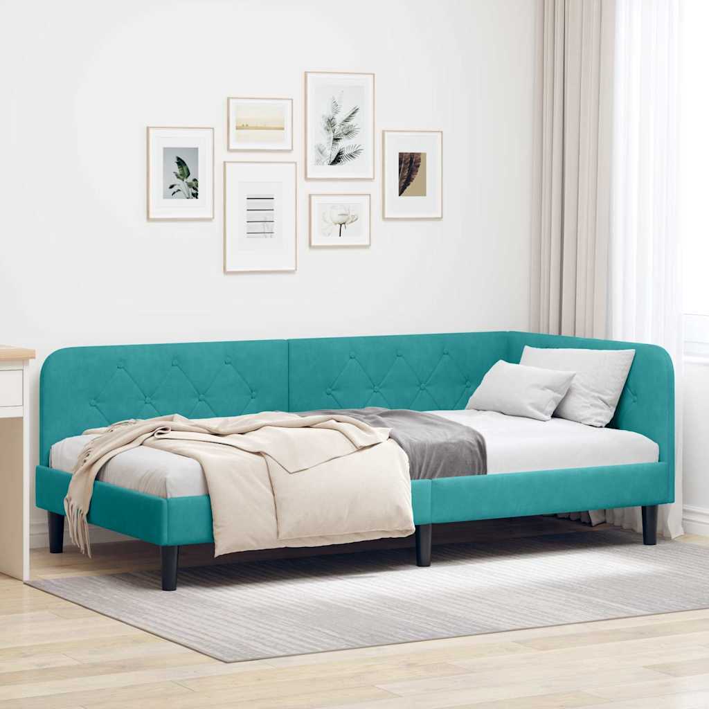 Hoekbedframe Turquoise 90 x 190 cm Fluweel is nu te koop bij PeponiXL, paradijselijk wonen!