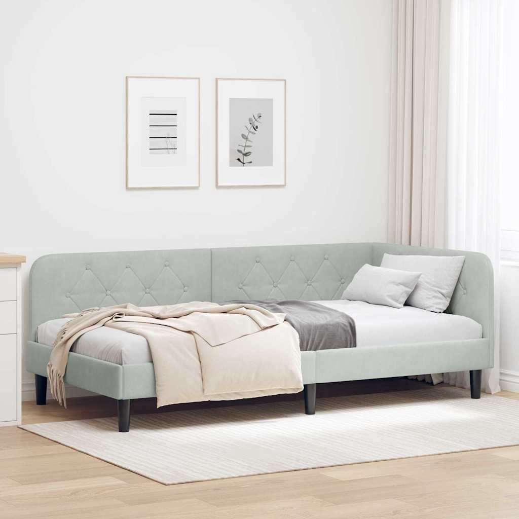 Hoekbedframe Lichtgrijs 100 x 200 cm Fluweel is nu te koop bij PeponiXL, paradijselijk wonen!