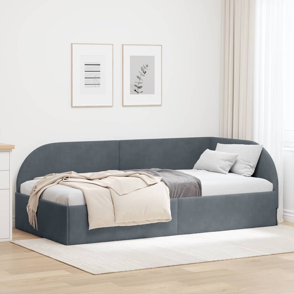 Hoekbedframe met hoofdeinde Donkergrijs 90 cm x 200 cm Fluweel is nu te koop bij PeponiXL, paradijselijk wonen!