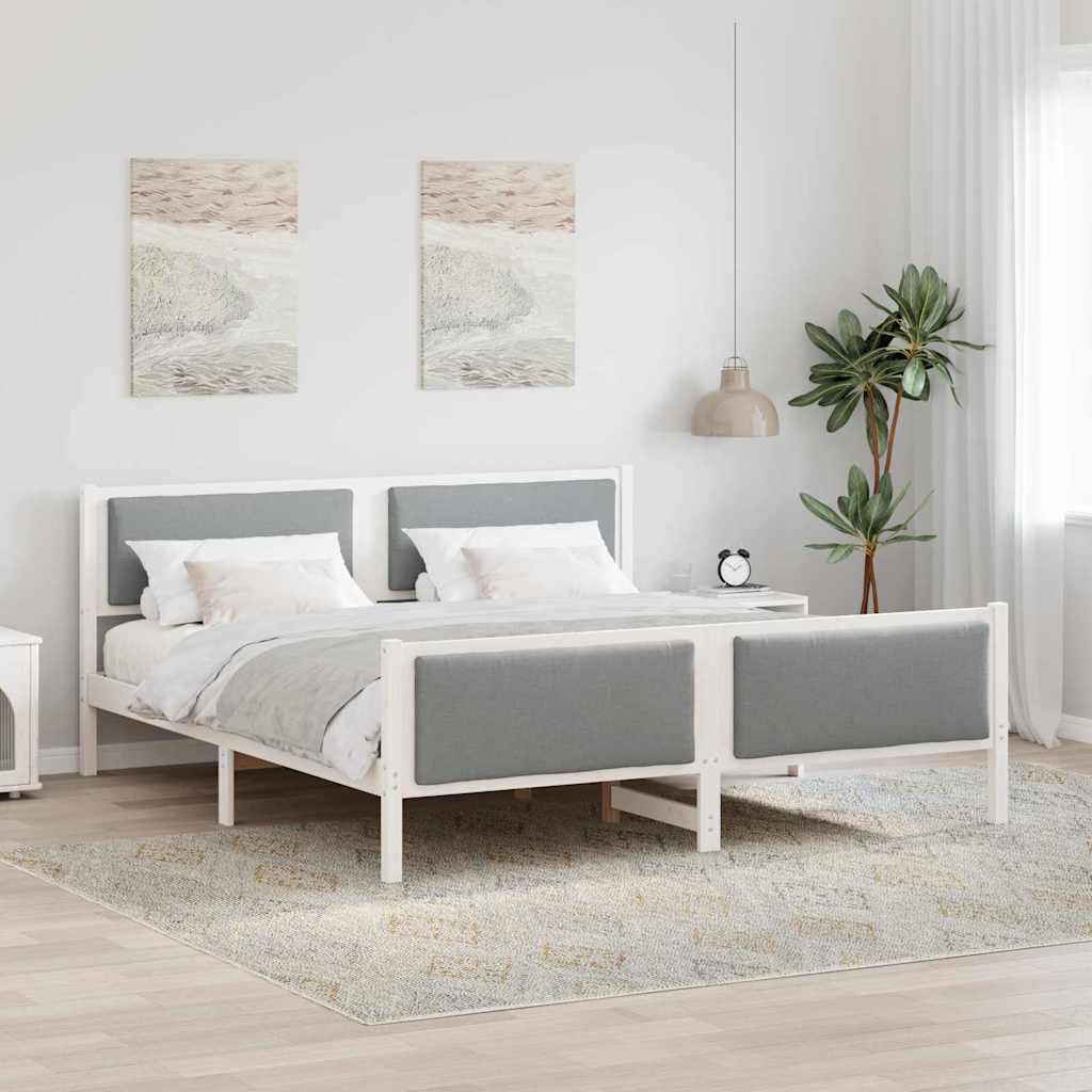 Bedframe met hoofdeinde Lichtgrijs 200 x 200 cm Stof is nu te koop bij PeponiXL, paradijselijk wonen!