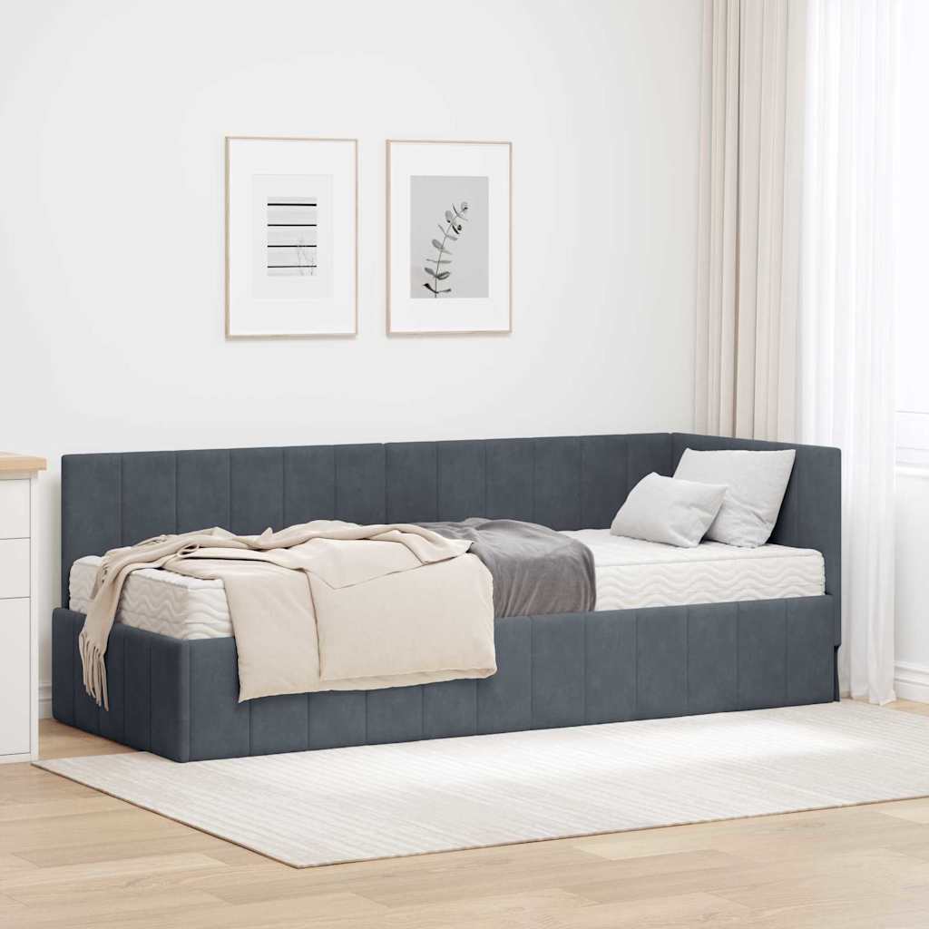Hoekbedframe met Matras met hoofdeinde 2 pcs Grijs Fluweel is nu te koop bij PeponiXL, paradijselijk wonen!