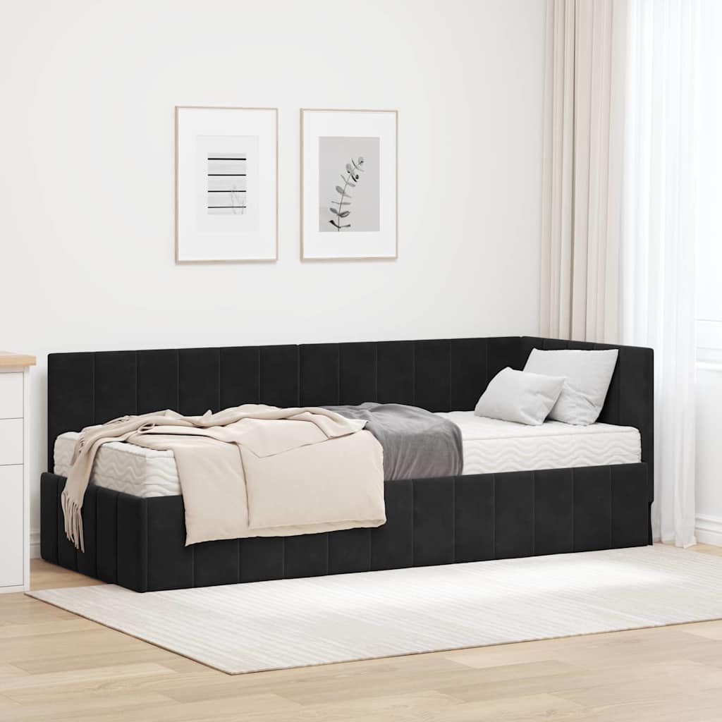 Hoekbedframe met Matras met hoofdeinde 2 pcs Zwart Fluweel is nu te koop bij PeponiXL, paradijselijk wonen!