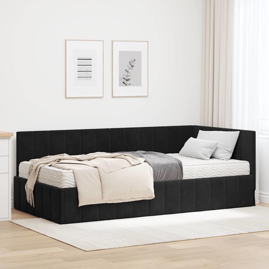 Hoekbedframe met Matras met hoofdeinde 2 pcs Zwart Fluweel is nu te koop bij PeponiXL, paradijselijk wonen!