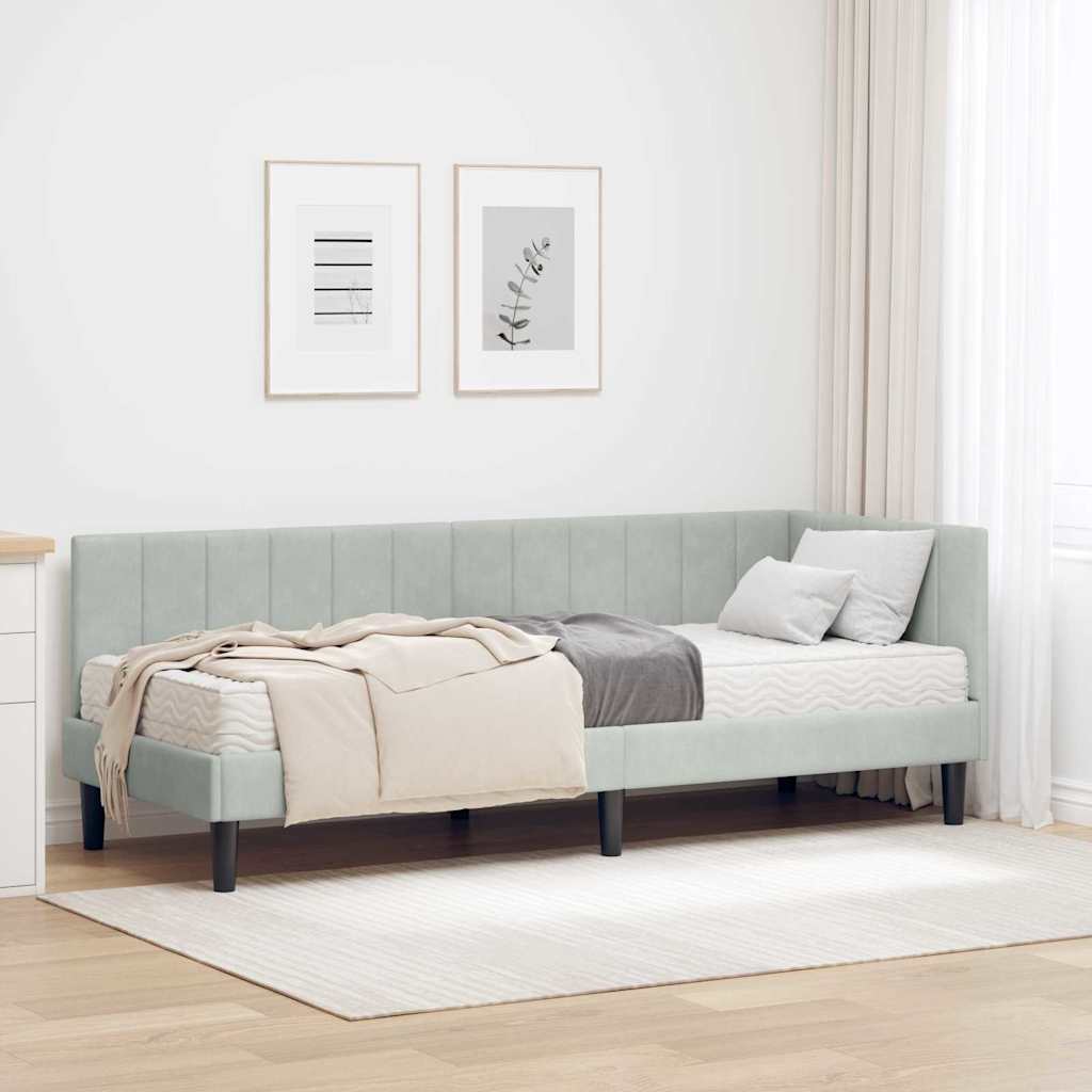 Hoekbedframe met Matras met hoofdeinde 2 pcs Lichtgrijs Fluweel is nu te koop bij PeponiXL, paradijselijk wonen!