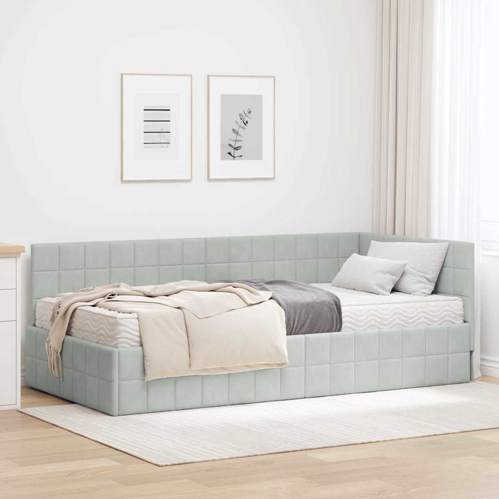 Hoekbedframe met Matras 2 st Lichtgrijs 90 x 190 cm Fluweel is nu te koop bij PeponiXL, paradijselijk wonen!