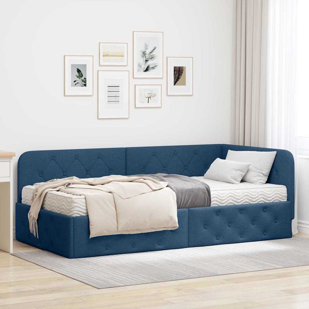 vidaXL Hoekbedframe Blauw 90 x 200 cm Stof