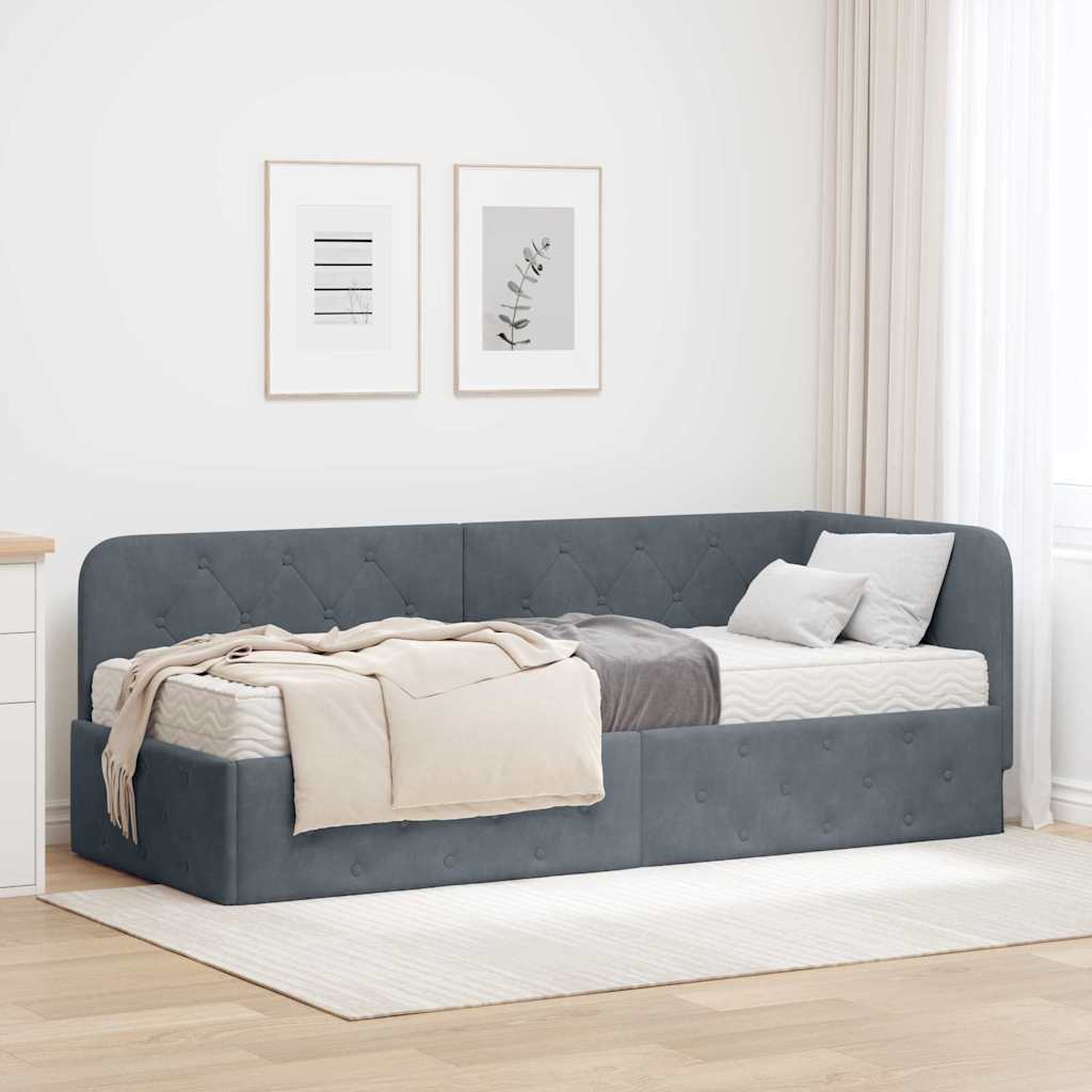 Hoekbedframe Donkergrijs 80 x 200 cm Fluweel is nu te koop bij PeponiXL, paradijselijk wonen!
