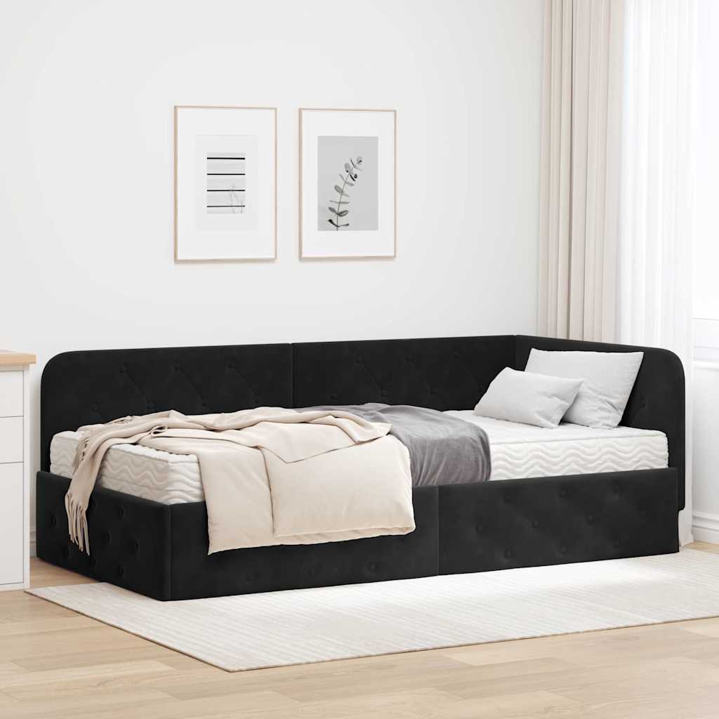 Hoekbedframe Zwart 90 x 190 cm Fluweel is nu te koop bij PeponiXL, paradijselijk wonen!