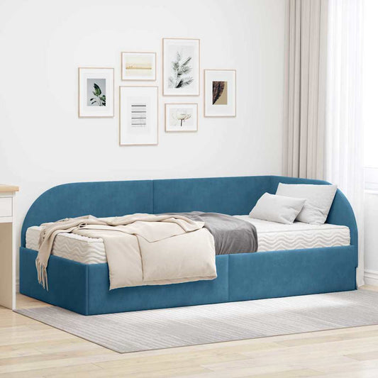 Hoekbedframe met Matras 2 st Blauw 80 x 200 cm Fluweel is nu te koop bij PeponiXL, paradijselijk wonen!