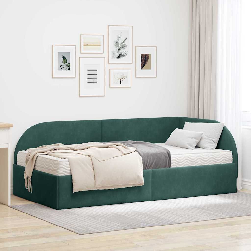 Hoekbedframe met Matras 2 st Donkergroen 100 x 200 cm Fluweel is nu te koop bij PeponiXL, paradijselijk wonen!