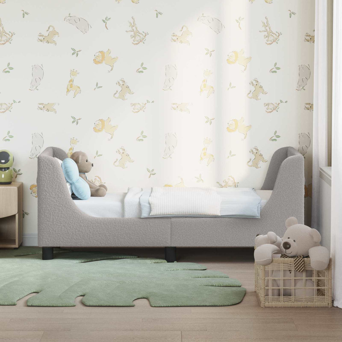 Peuterbedframe met hoofdbord Lichtgrijs 70 x 140 cm Bouclé is nu te koop bij PeponiXL, paradijselijk wonen!
