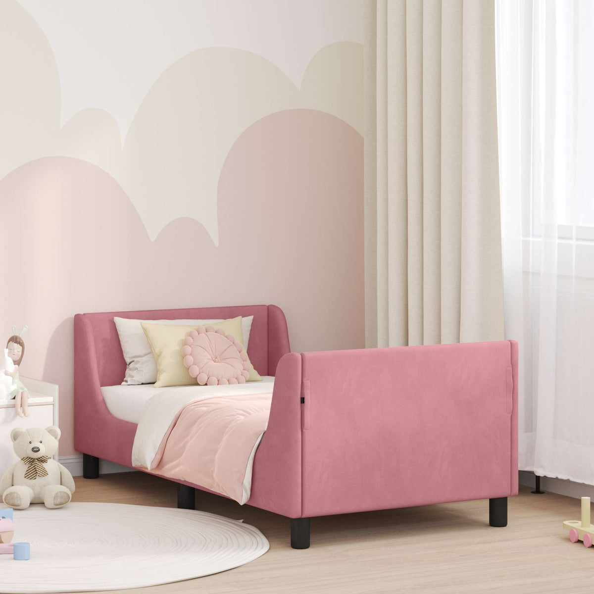 Bedframe voor kinderen met hoofdbord Roze 80 x 160 cm Fluweel is nu te koop bij PeponiXL, paradijselijk wonen!
