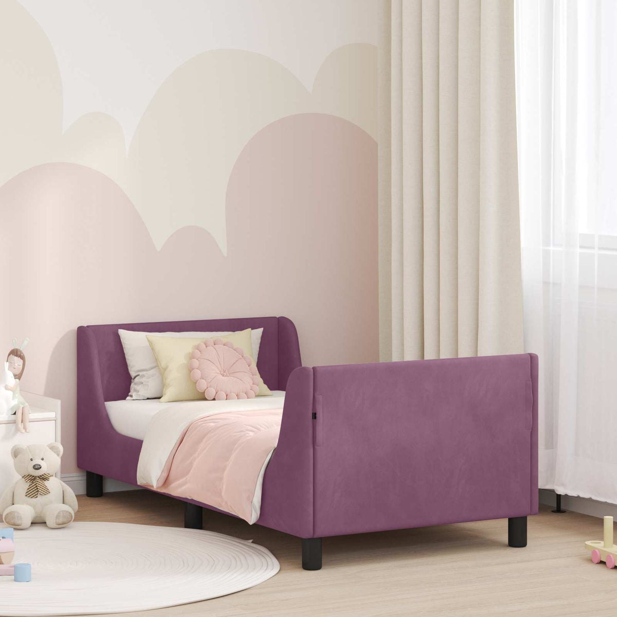 Bedframe voor kinderen met hoofdbord Paars 80 x 160 cm Fluweel is nu te koop bij PeponiXL, paradijselijk wonen!