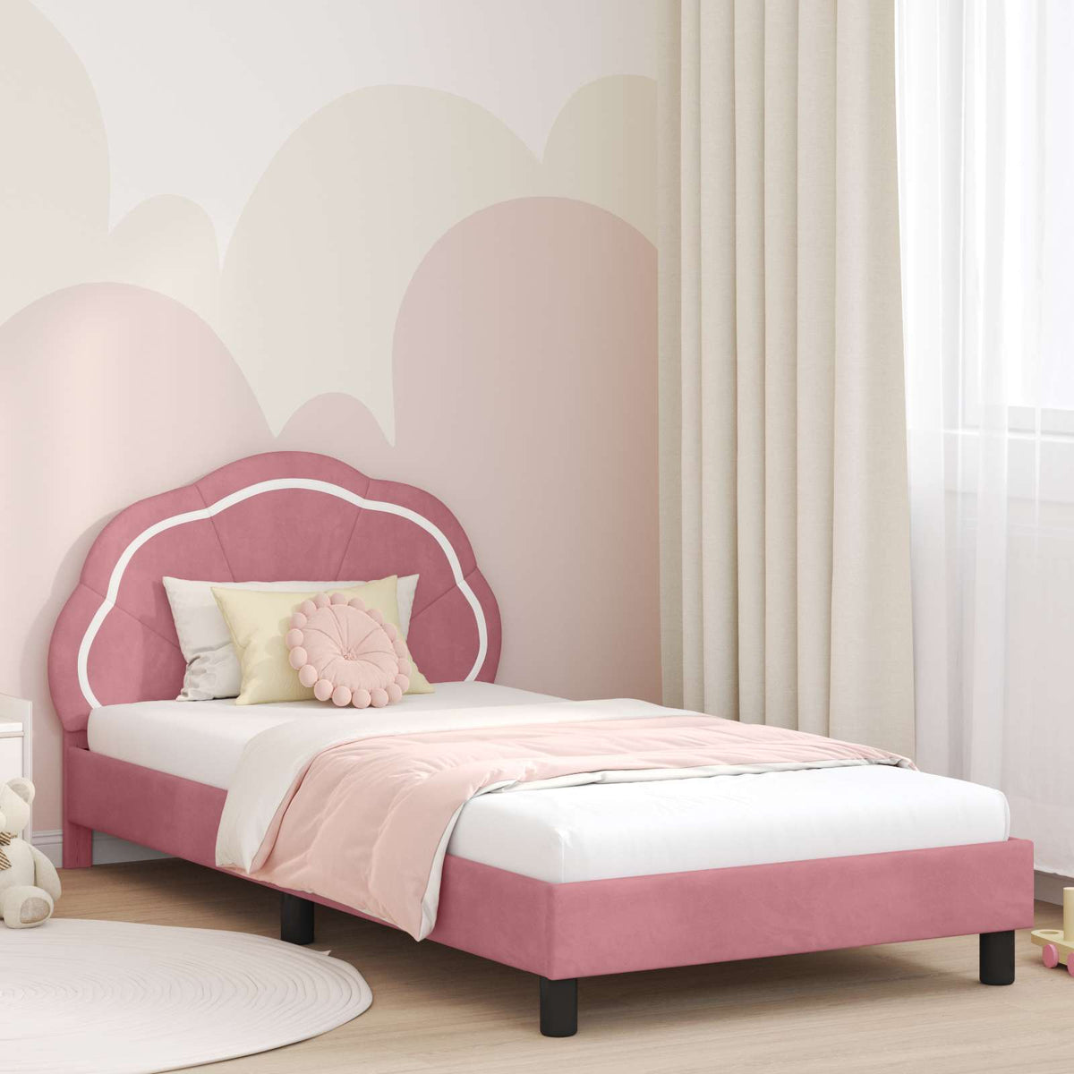 Bedframe voor kinderen met hoofdbord Roze 90 x 190 cm Fluweel is nu te koop bij PeponiXL, paradijselijk wonen!