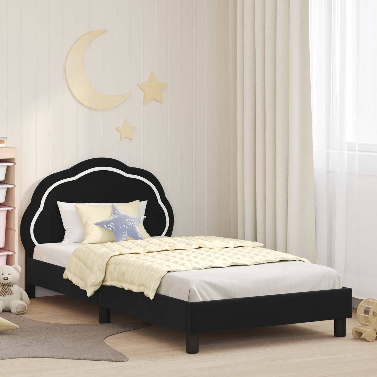 Bedframe voor kinderen met hoofdbord Zwart 90 x 200 cm Fluweel is nu te koop bij PeponiXL, paradijselijk wonen!