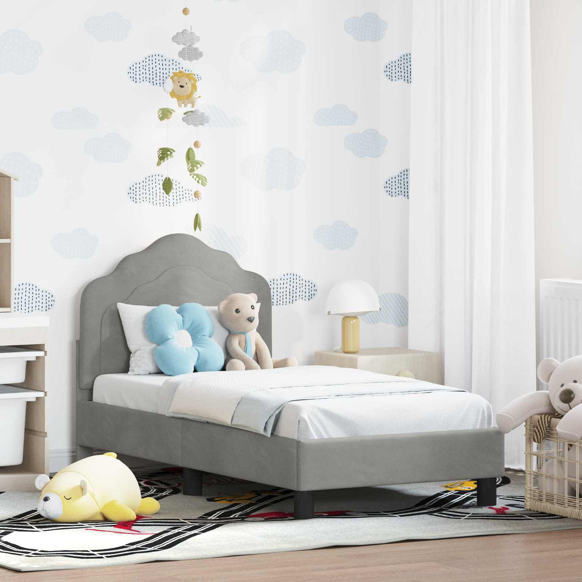 Peuterbedframe met hoofdbord Lichtgrijs 70 x 140 cm Fluweel is nu te koop bij PeponiXL, paradijselijk wonen!