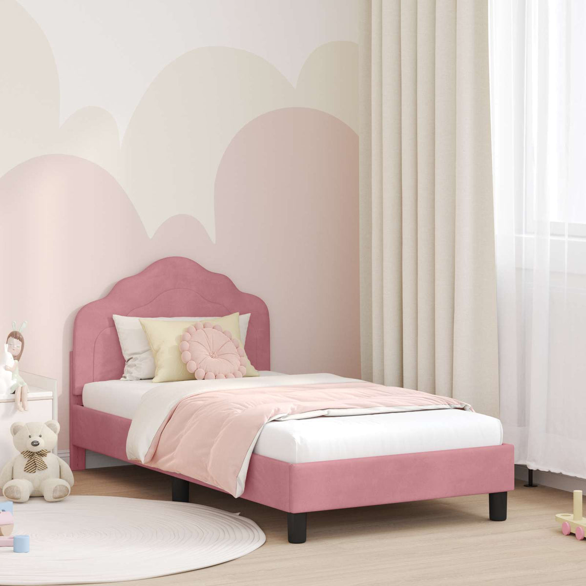 Bedframe voor kinderen met hoofdbord Roze 80 x 160 cm Fluweel is nu te koop bij PeponiXL, paradijselijk wonen!