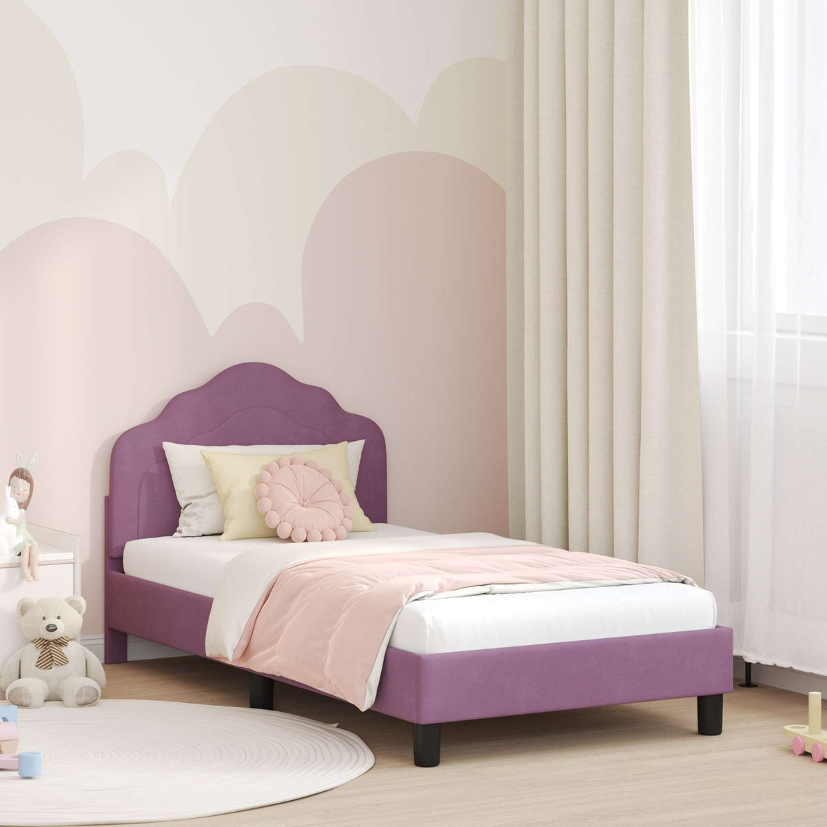 Bedframe voor kinderen met hoofdbord Paars 80 x 160 cm Fluweel is nu te koop bij PeponiXL, paradijselijk wonen!