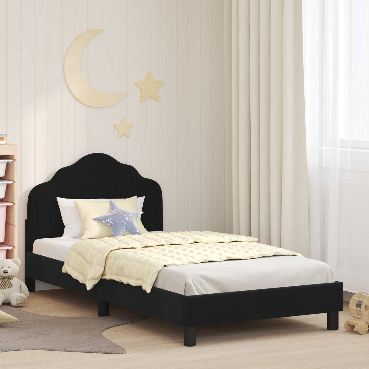 Bedframe voor kinderen met hoofdbord Zwart 80 x 200 cm Fluweel is nu te koop bij PeponiXL, paradijselijk wonen!
