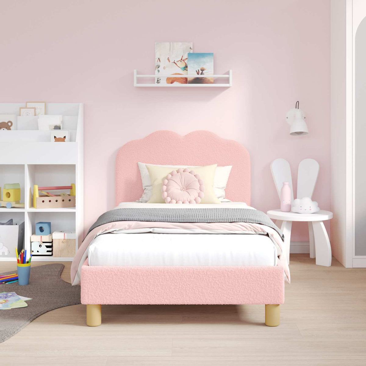 Bedframe voor kinderen met hoofdbord Roze 80 x 160 cm Bouclé is nu te koop bij PeponiXL, paradijselijk wonen!