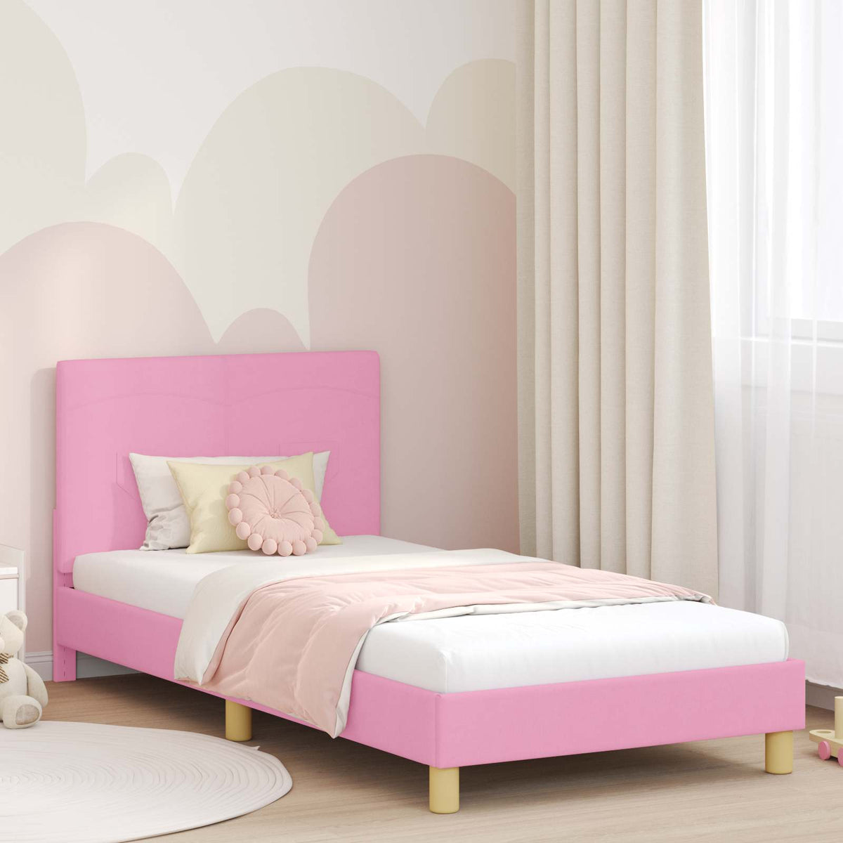 Bedframe voor kinderen met hoofdbord Roze 90 x 200 cm Stof is nu te koop bij PeponiXL, paradijselijk wonen!