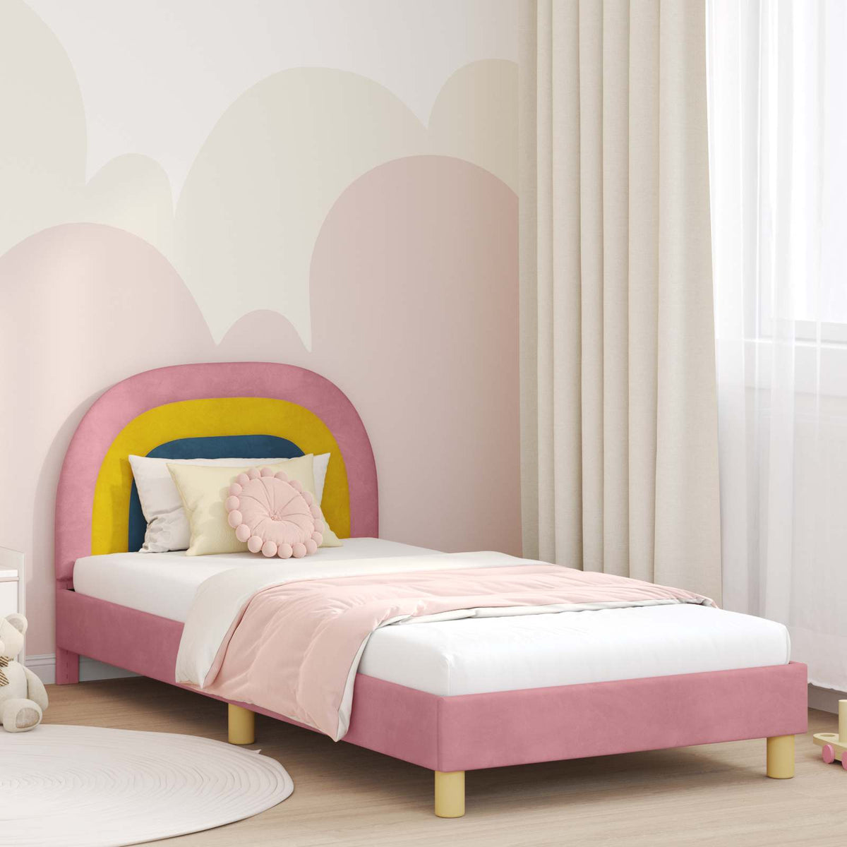 Bedframe voor kinderen met hoofdbord Roze 80 x 200 cm Fluweel is nu te koop bij PeponiXL, paradijselijk wonen!