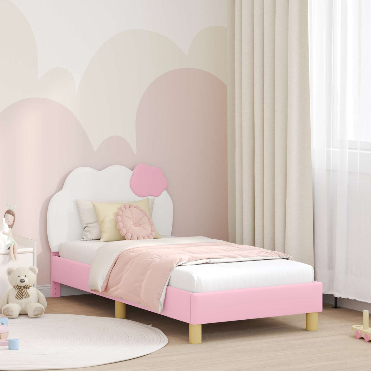 Bedframe voor kinderen met hoofdbord Roze 80 x 160 cm PU is nu te koop bij PeponiXL, paradijselijk wonen!
