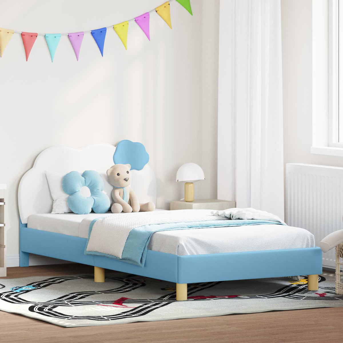 Bedframe voor kinderen met hoofdbord Blauw 80 x 200 cm PU is nu te koop bij PeponiXL, paradijselijk wonen!