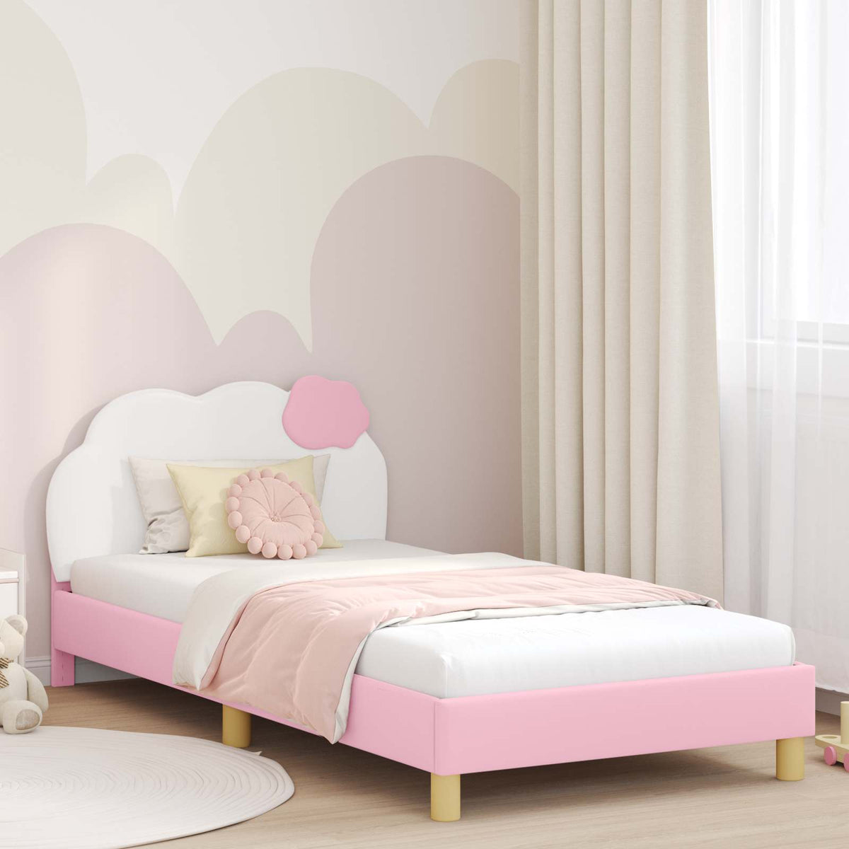 Bedframe voor kinderen met hoofdbord Roze 90 x 200 cm PU is nu te koop bij PeponiXL, paradijselijk wonen!