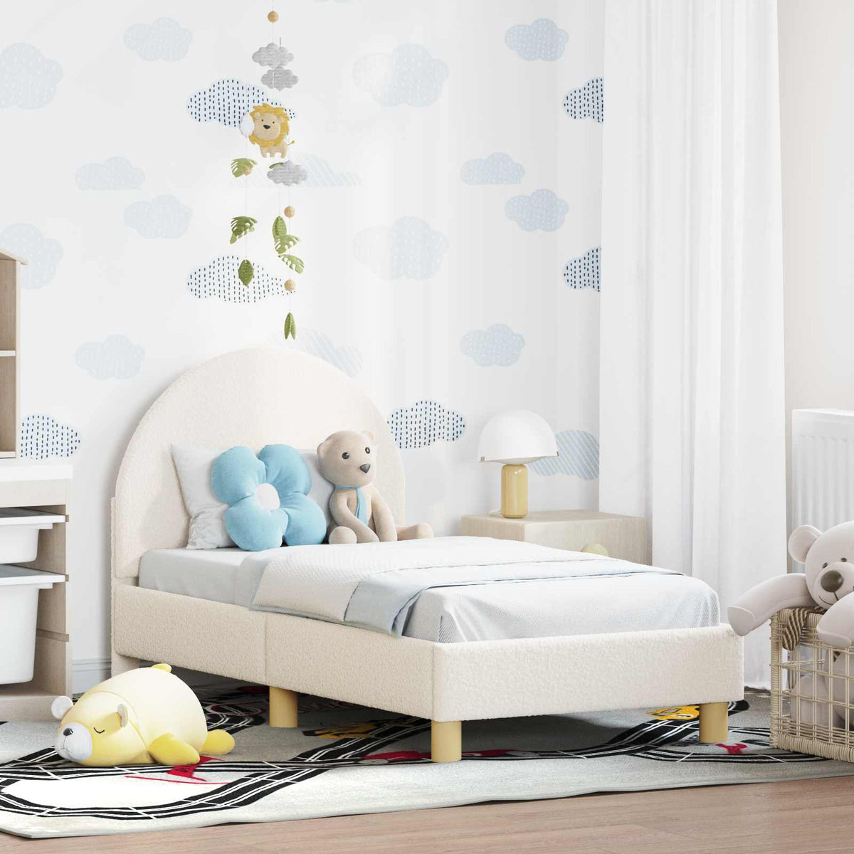Peuterbedframe met hoofdbord Crèmekleurig 70 x 140 cm Bouclé is nu te koop bij PeponiXL, paradijselijk wonen!