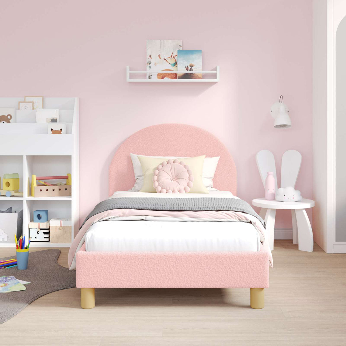 Bedframe voor kinderen met hoofdbord Roze 80 x 160 cm Bouclé is nu te koop bij PeponiXL, paradijselijk wonen!