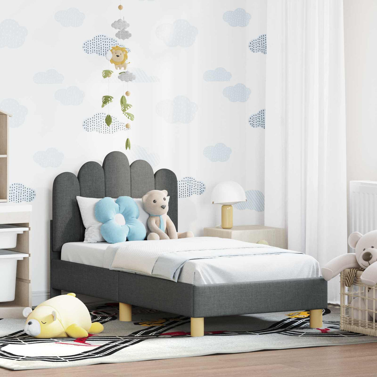 Peuterbedframe met hoofdbord Donkergrijs 70 x 140 cm Stof is nu te koop bij PeponiXL, paradijselijk wonen!