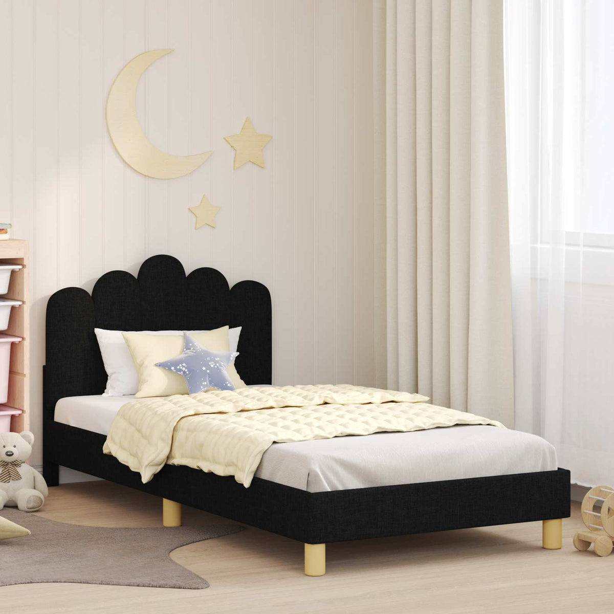 Bedframe voor kinderen met hoofdbord Zwart 90 x 200 cm Stof is nu te koop bij PeponiXL, paradijselijk wonen!