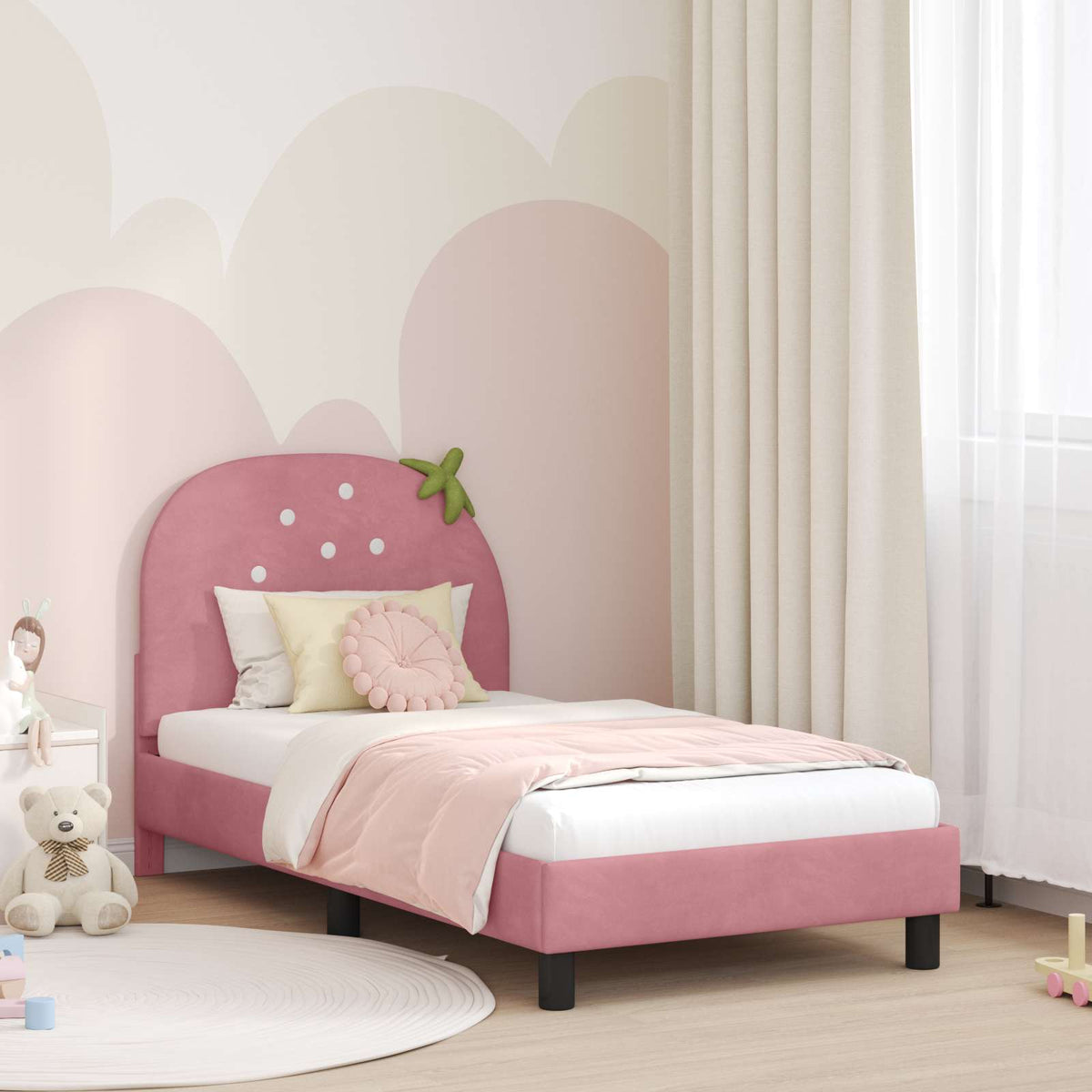 Bedframe voor kinderen met hoofdbord Roze 80 x 160 cm Fluweel is nu te koop bij PeponiXL, paradijselijk wonen!